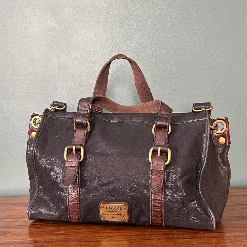 Fossil Dark Brown Leather Duffel Bag - Picture 1 of 9